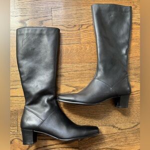 David Tate Black Leather Knee-High Boots, 10 SS